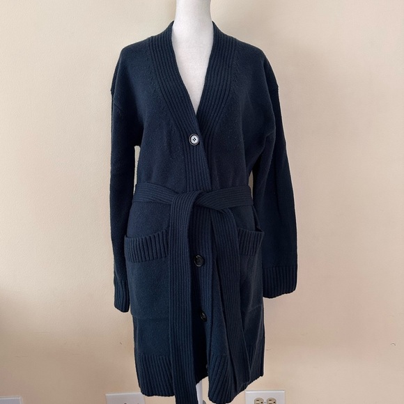 CO Wool and Cashmere Tie Waist Belted Cardigan Teal S - Picture 1 of 5